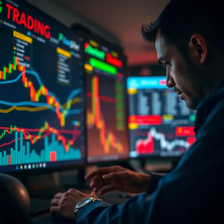 Trader analyzing dynamic market movements using live candlestick chart patterns with technical indicators