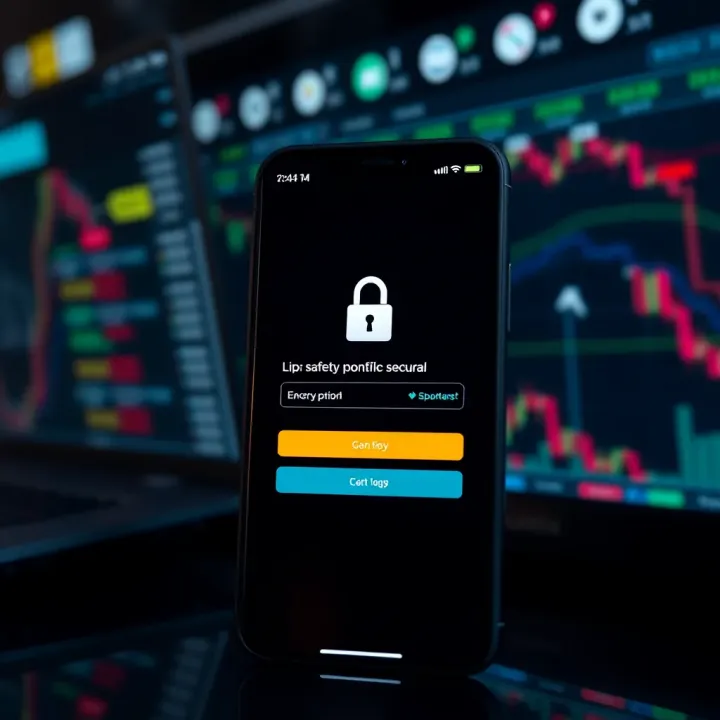 Secure mobile app login screen showing encryption and safety features for forex trading