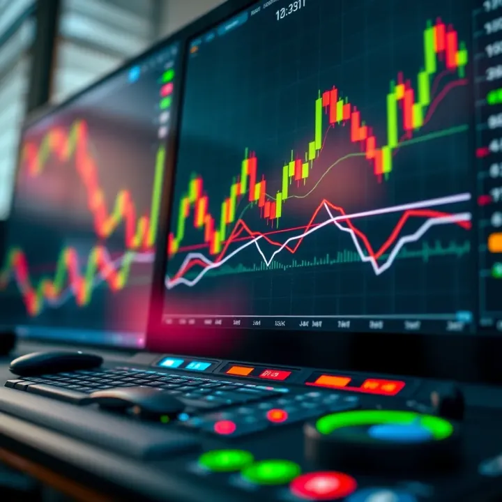 User interface of a forex trading platform showing candlestick charts and trading options