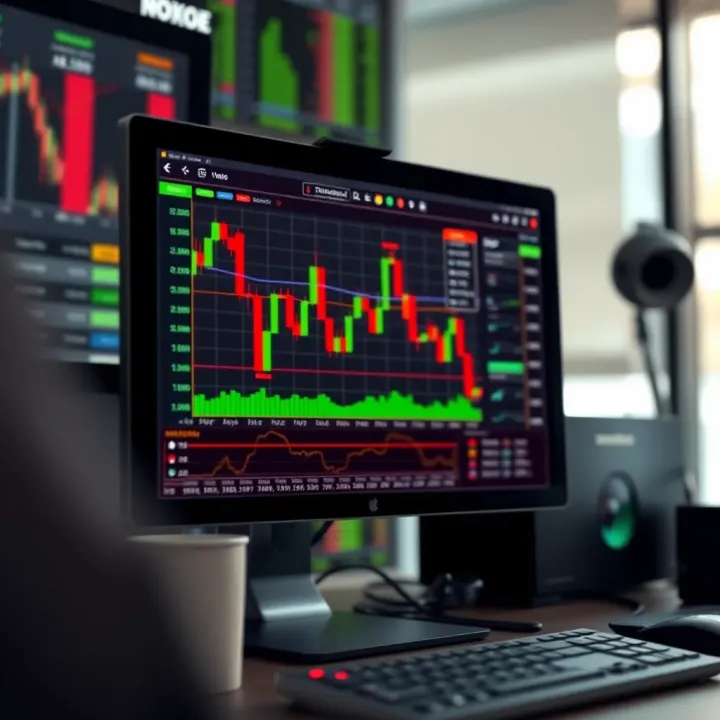 Illustration of a computer screen displaying real-time stock charts and trading tools