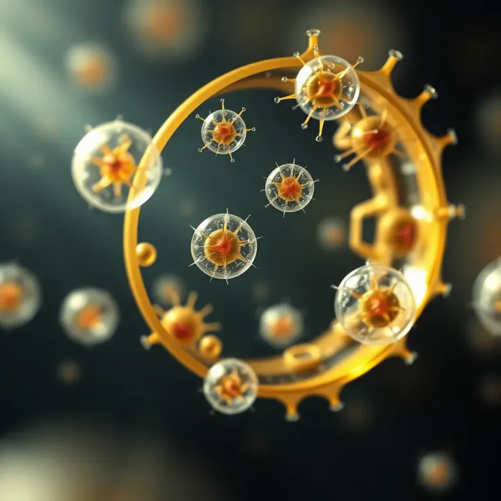 Illustration of various single-celled organisms reproducing through binary fission