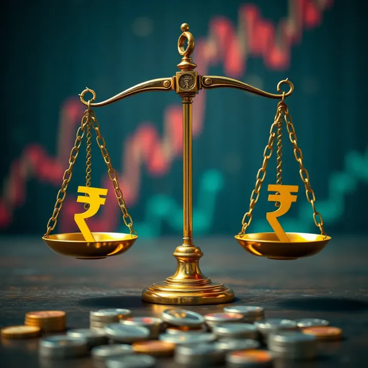 Visual representation of legal scales with Indian rupee symbol highlighting regulatory environment