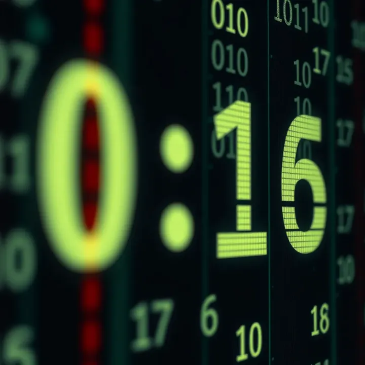 Converted binary code visually represented as decimal numbers in a digital display style