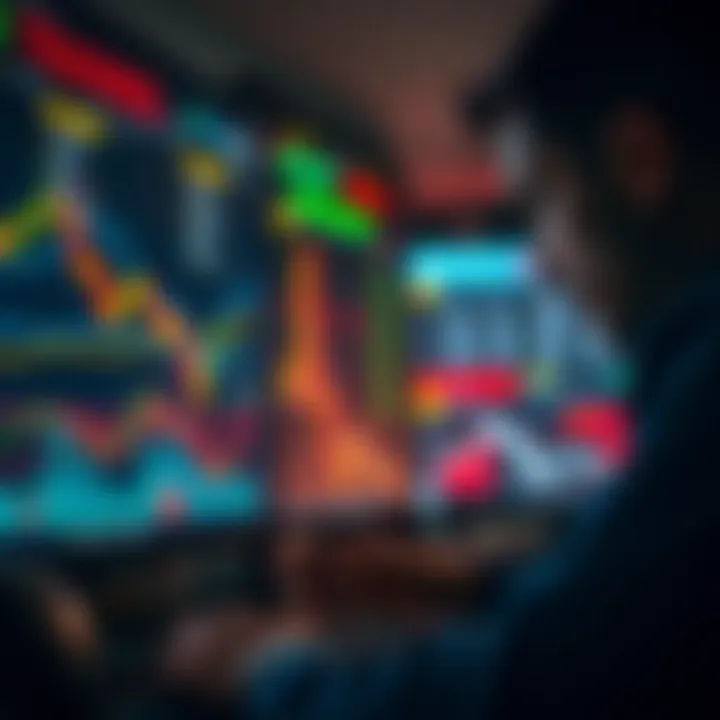 Trader analyzing dynamic market movements using live candlestick chart patterns with technical indicators