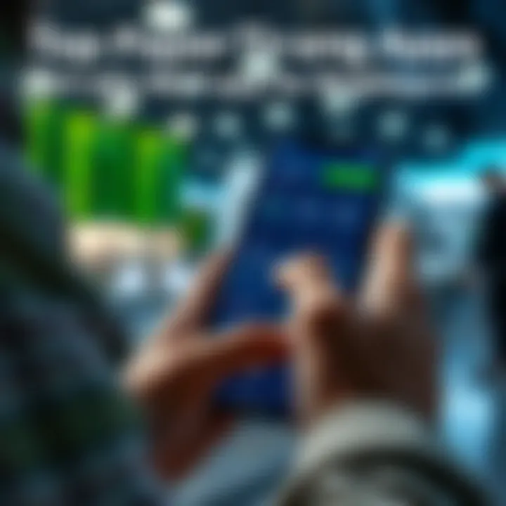 User interacting with a financial app showing portfolio performance and virtual trading options
