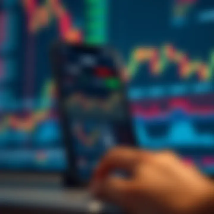 Smartphone displaying an advanced forex trading app interface with charts and currency exchange rates