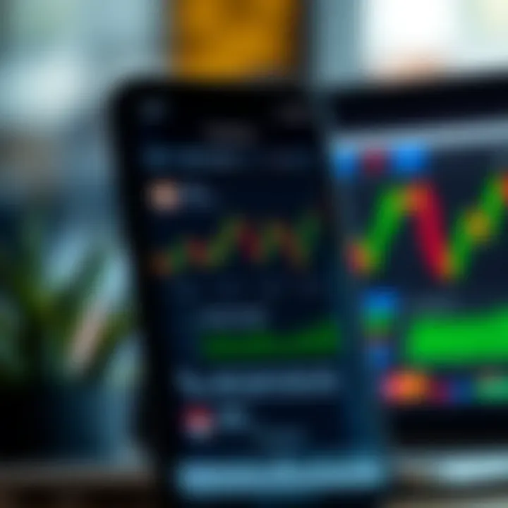 Secure and user-friendly mobile trading platform with charts and customer support icons