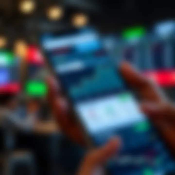 Mobile phone displaying a user-friendly trading app interface with stock market charts and investment options