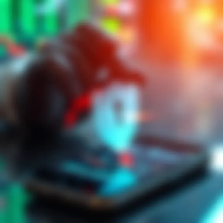 Secure digital shield overlaying financial data and trading graphs on a smartphone