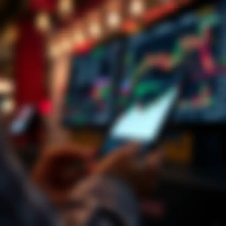 User interface of a low charge trading app showing stock market charts and real-time data on a mobile device