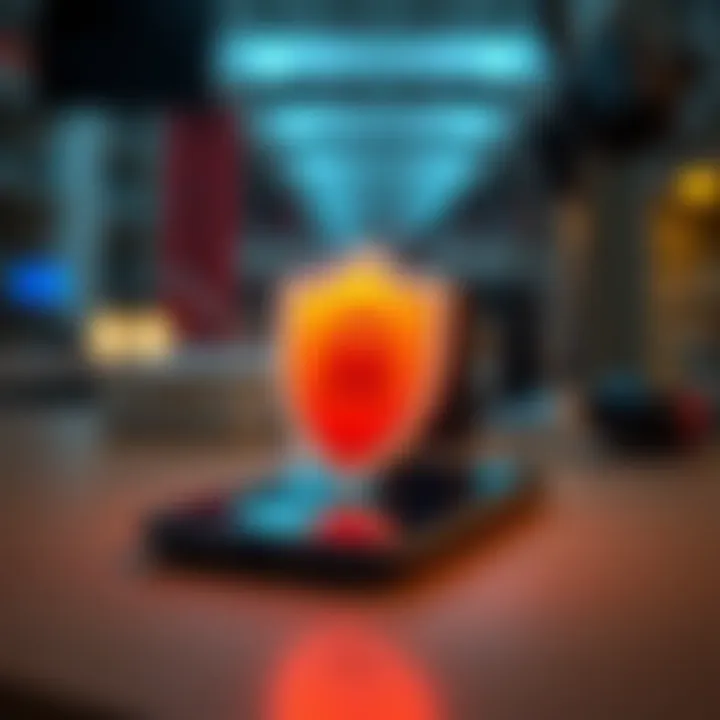 Security shield icon over a smartphone symbolizing secure trading application