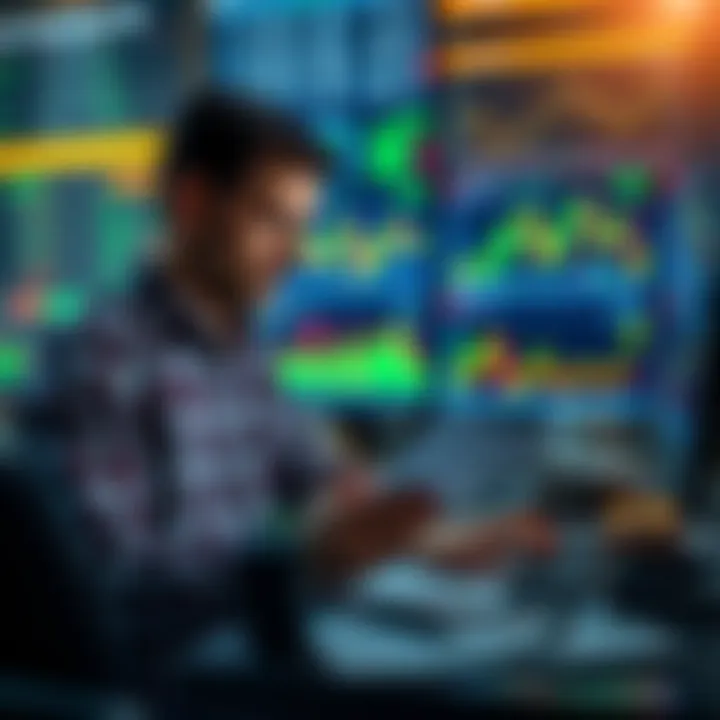 Illustration of a person analyzing financial charts and notes for online trading education