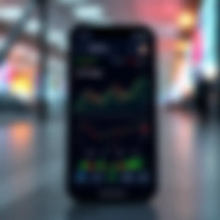 Mobile phone screen showing oil trading app interface with charts and market data