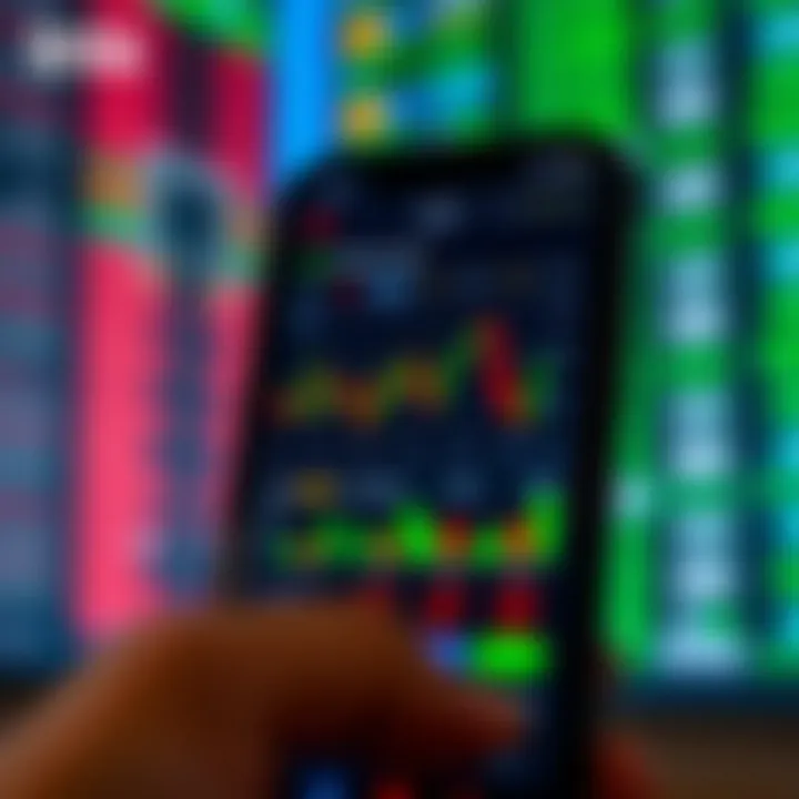 Mobile trading applications interface displaying stock charts and market data