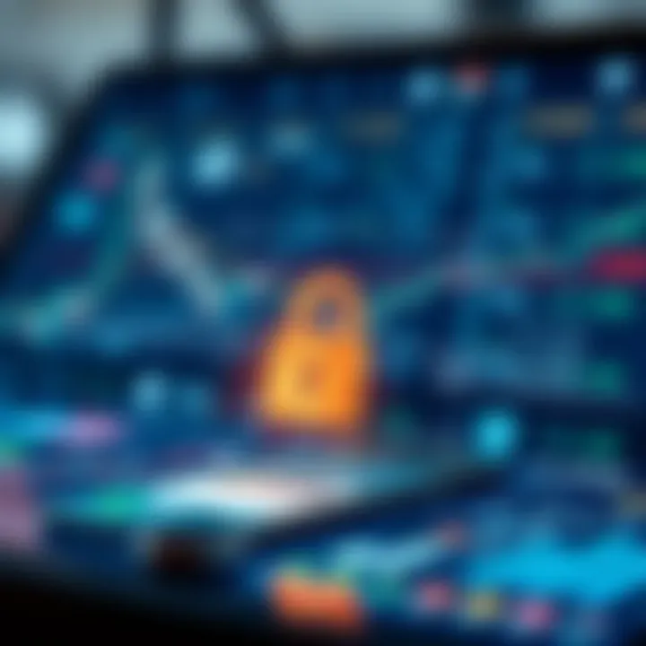 Illustration of a secure digital transaction with financial icons and app elements
