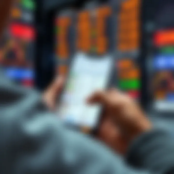 User interacting with a mobile trading app displaying stock options and portfolio overview