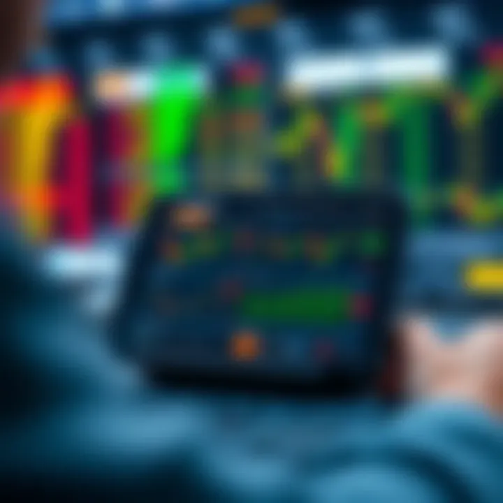 Dashboard view of a popular trading app on a mobile device displaying stock charts and market data