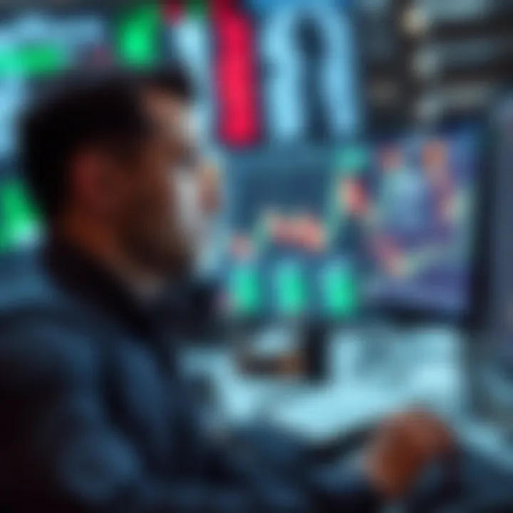 Conceptual illustration of a calm trader analyzing financial data in a high-tech trading environment