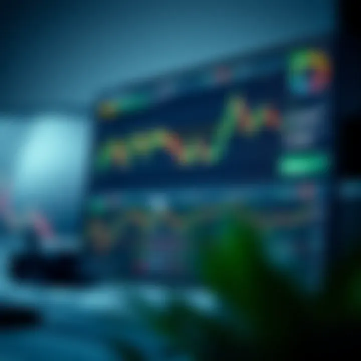 Computer screen displaying trading platform with charts, tools, and market data