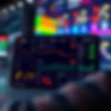 User interface showcasing a variety of trading app features including charts and portfolio overview