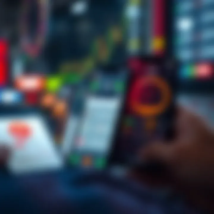 Illustration of mobile devices showcasing various trading app icons and user-friendly dashboards