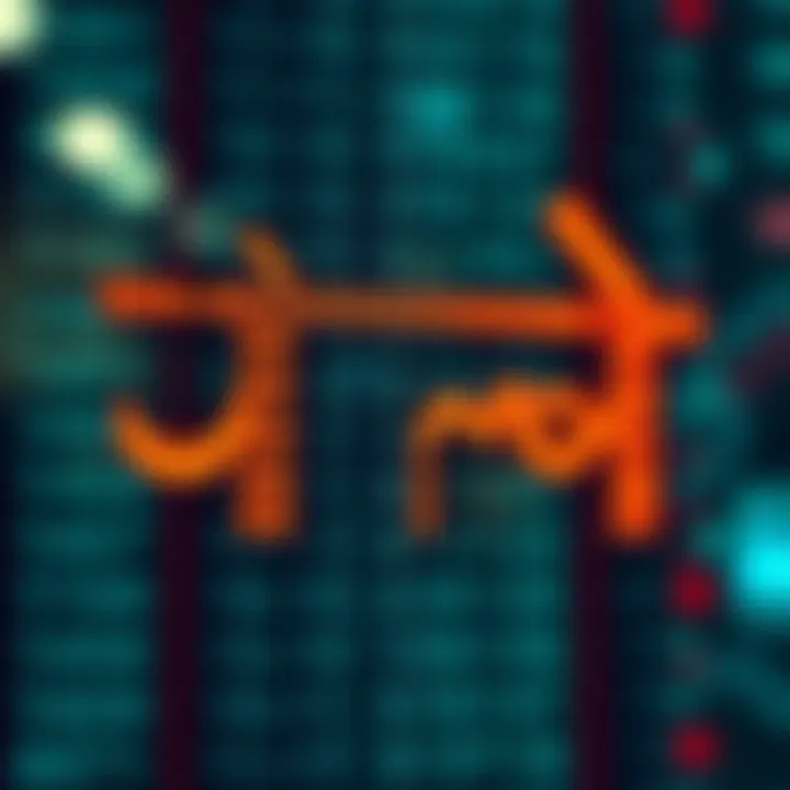 Illustration of Indian script characters alongside their binary encoding in digital systems