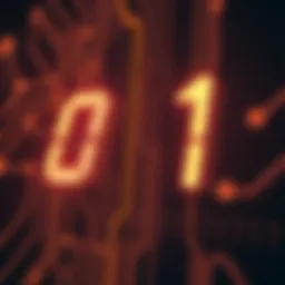 Illustration showing binary digits zero and one representing electrical signals in a digital circuit
