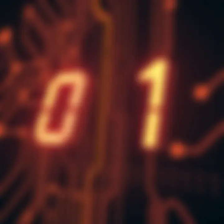 Illustration showing binary digits zero and one representing electrical signals in a digital circuit