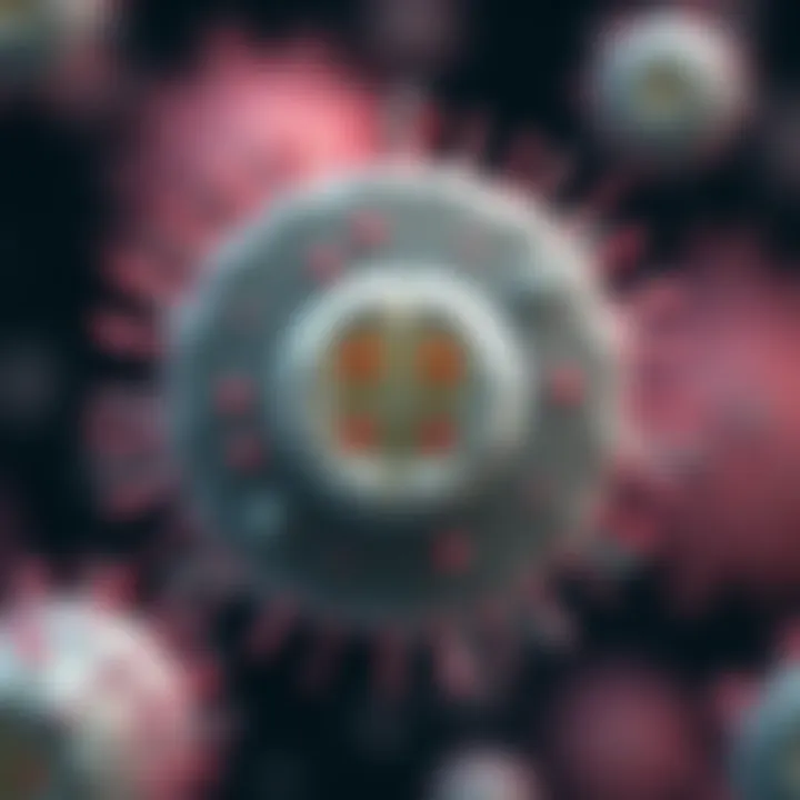 Diagram illustrating the division of a bacterial cell through binary fission, highlighting the replication of genetic material and cell membrane constriction
