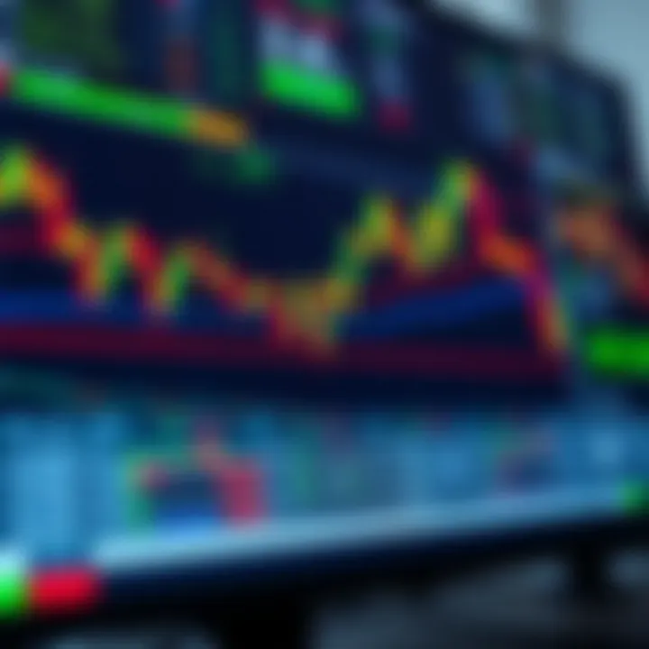 Illustration showing digital trading chart with rising and falling indicators on a computer screen