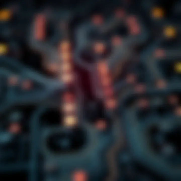 Digital circuit board illustrating binary signals represented by illuminated and non-illuminated pathways
