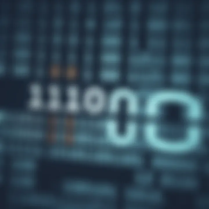 Visual representation of binary digits illustrating the conversion of text characters to binary code
