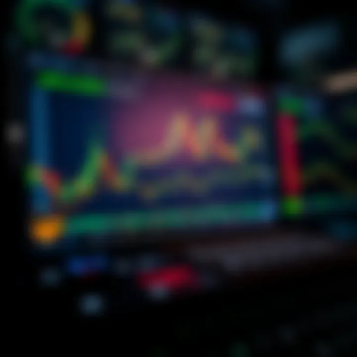 Illustration of a digital stock market dashboard showing simulated trading data