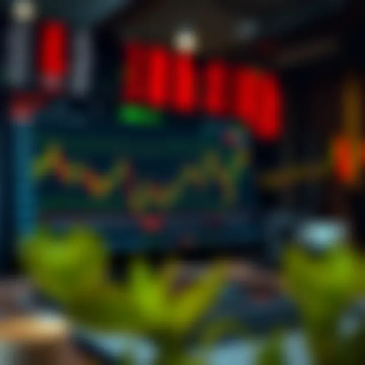 Graph showing stock market trends with virtual trading interface