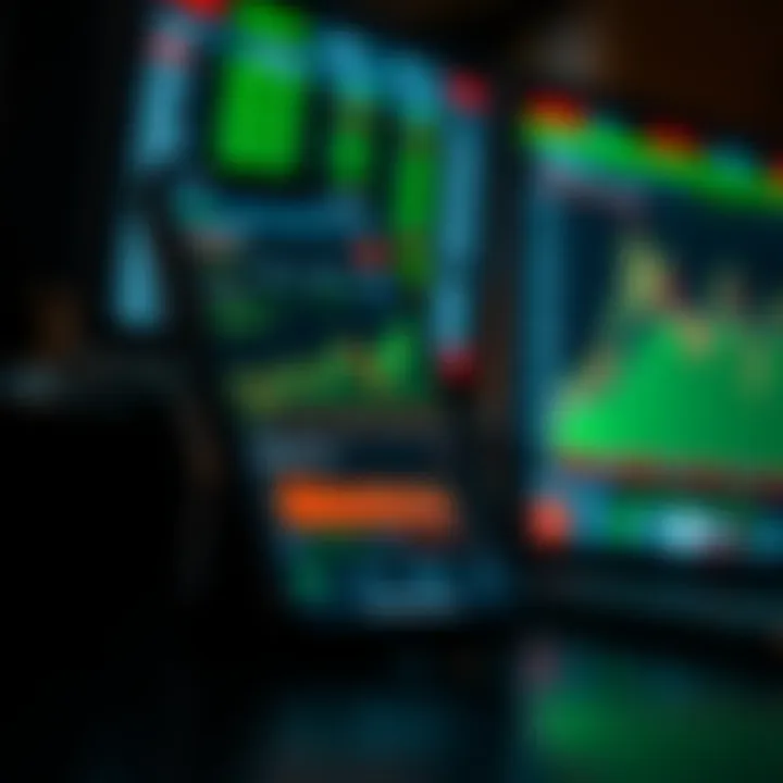 Mobile phone displaying trading app interface with charts and financial data