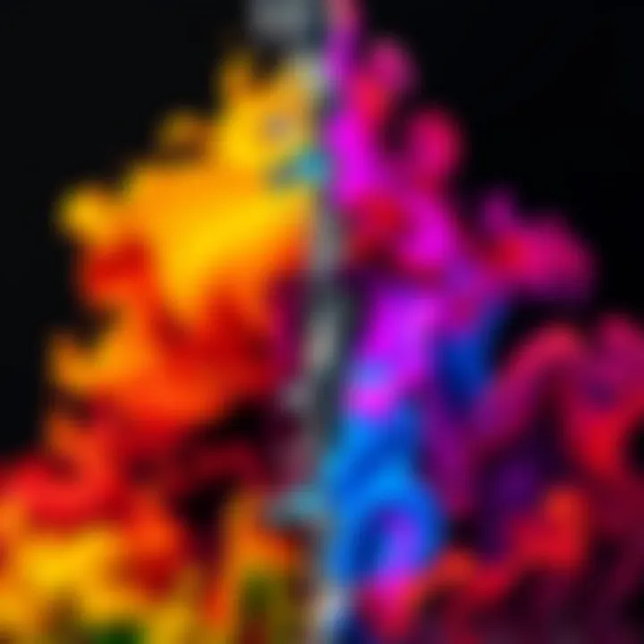 Abstract illustration representing breaking free from two contrasting options with vibrant colors blending together