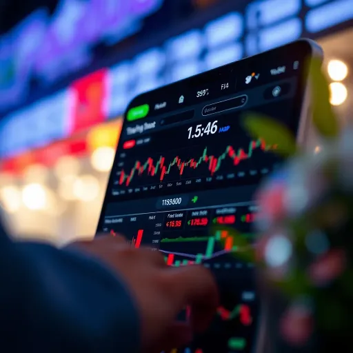 Interface showing key features of a colour trading app with charts and trading tools