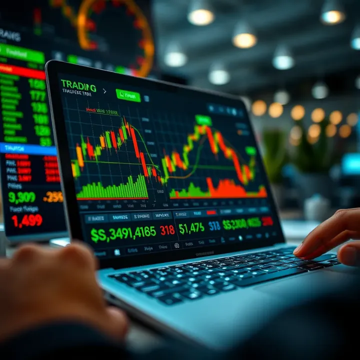 User interface of a modern online share trading application showing stock market charts and trading options