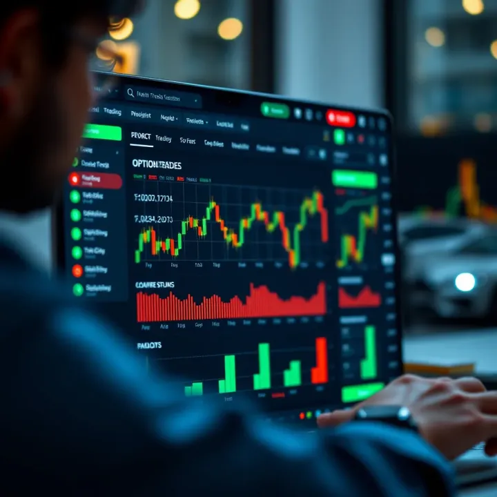 User interface of a paper trading app showing options trading dashboard with charts and virtual portfolio