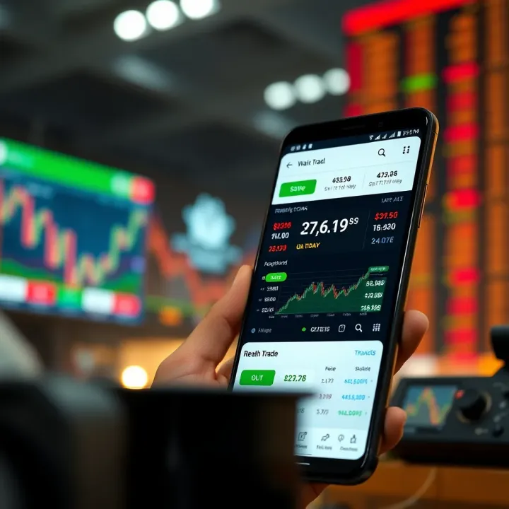 Mobile Trading Application Interface Displaying Stock Market Data User interface of a mobile trading application showing various stock options and real-time data