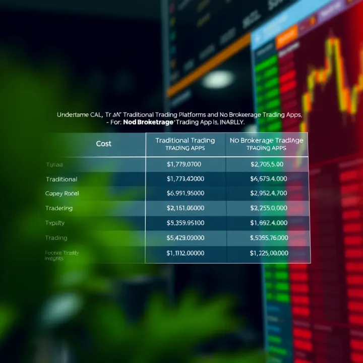 Comparison chart showing differences between traditional trading platforms and no brokerage trading apps with emphasis on costs and usability