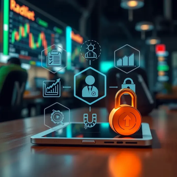 Regulatory Environment and Security in Online Trading Platforms Illustration of regulatory compliance symbols and secure transaction icons representing safe trading environment