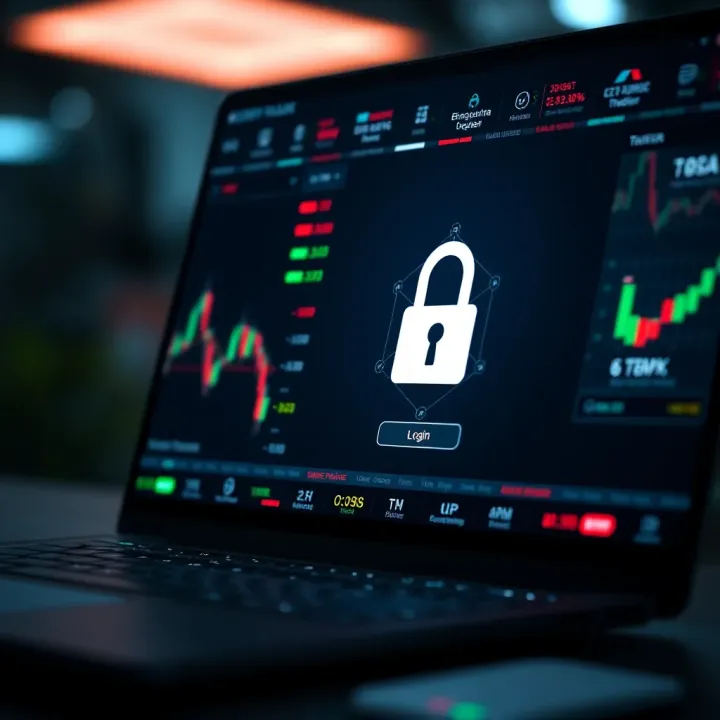 Secure login screen of an online trading platform emphasizing cybersecurity