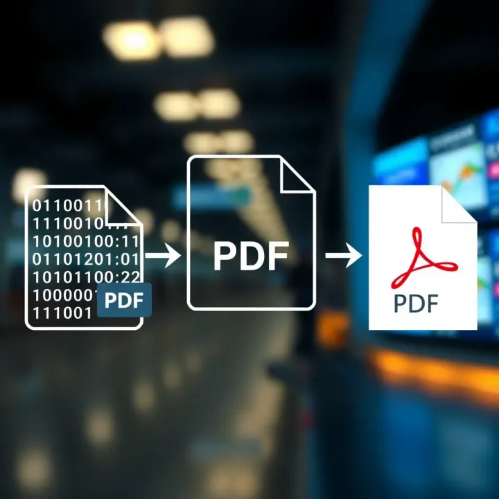 Diagram showing the conversion of a binary file into a PDF document format
