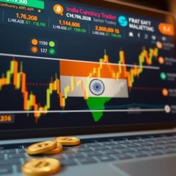 Graph showing cryptocurrency market trends with Indian flag overlay and regulatory icons