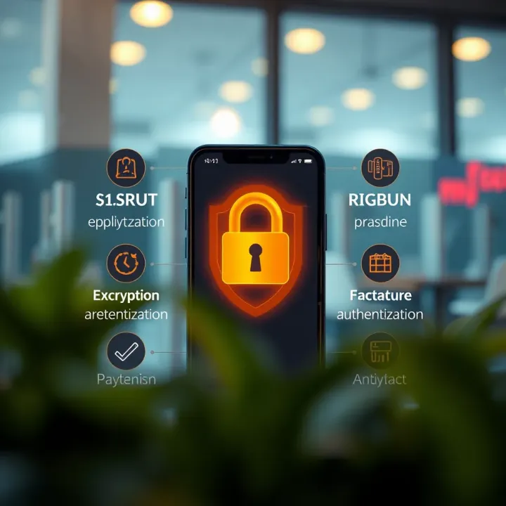 Graphic illustrating security features such as encryption and two-factor authentication in the trading application