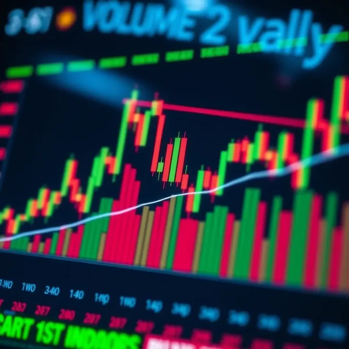 Chart showing a complex ascending triangle pattern with volume indicators