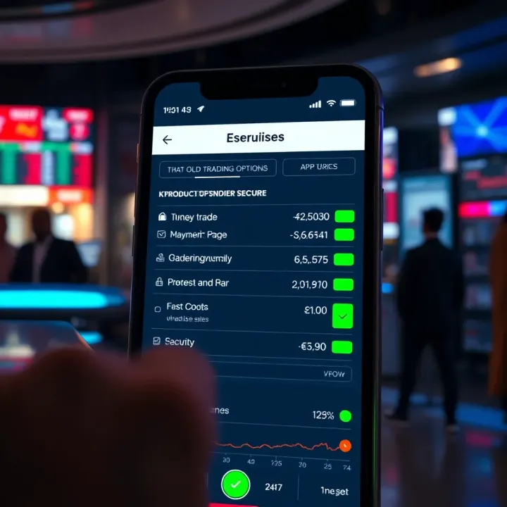 User interface displaying key features and security options of a digital trading application