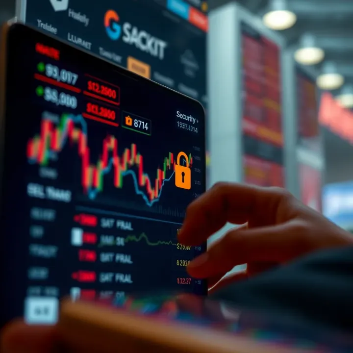 Security features screen displaying encryption and authentication methods in a mobile trading platform