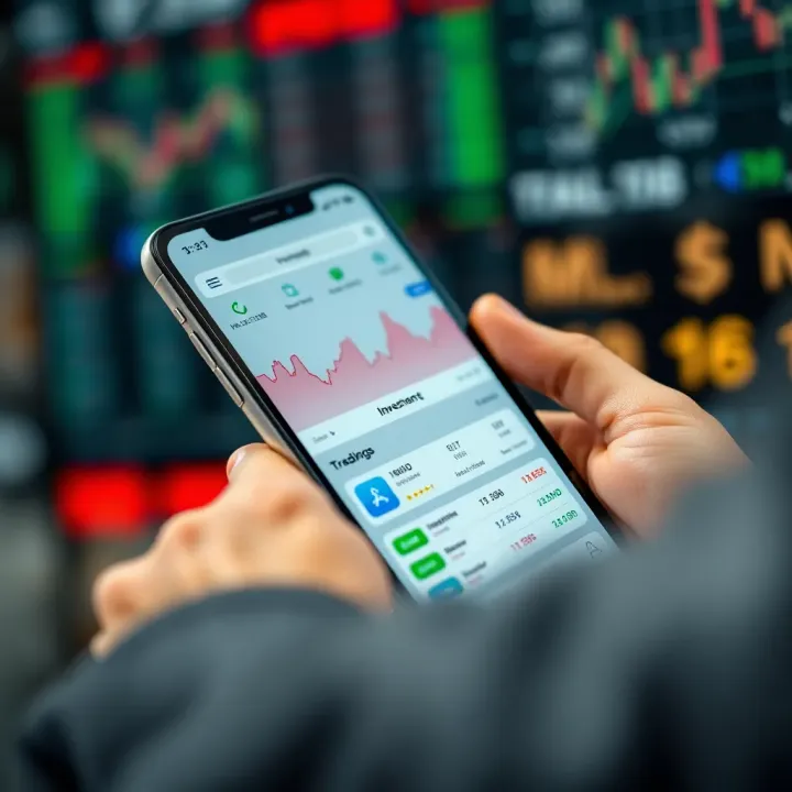 Smartphone screen showing a user-friendly trading app interface with stock charts and investment options